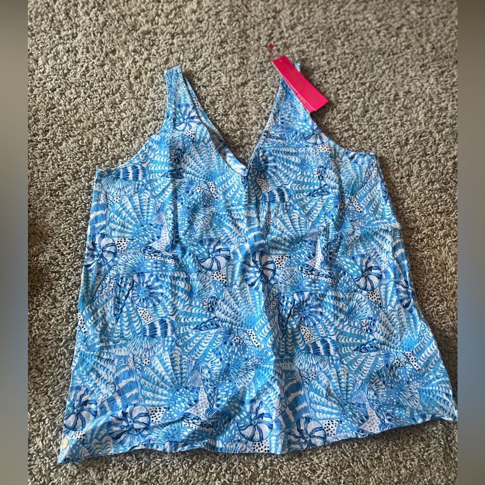 NWT Lilly Pulitzer Lagoon Linen Sleeveless Top – “By the Seashore” Print